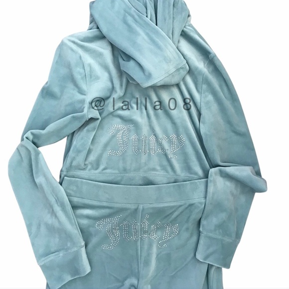 NEW! JUICY COUTURE Velour OG Bling Tracksuit Hoodie & Pant Set Pastel Turquoise - Picture 2 of 13